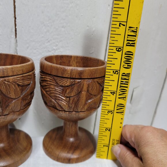 Vintage Lot Hawaiian Monkey Pod Wood Goblet's & bowls Tiki Hand Carved Artisan - Picture 4 of 14
